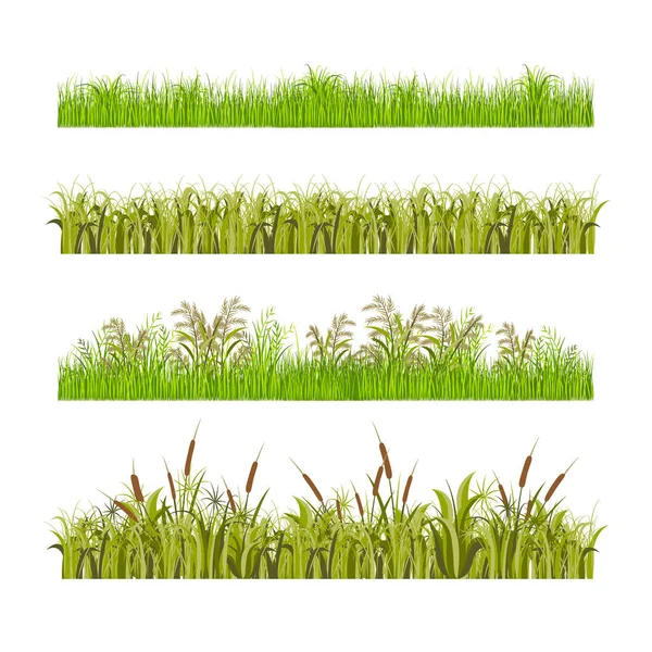 Yeşil çim beyaz bir arka plan üzerinde izole dekor öğeleri ayarlayın. Vektör — Stok Vektör