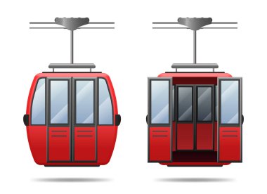 Gerçekçi 3d Detaylı Kabin Teleferik Seti. Vektör
