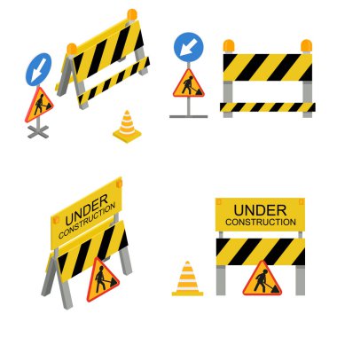 Under Construction Sign 3d Icon Set Isometric View. Vector