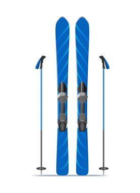 Realistic 3d Detailed Blue Ski with Stiks. Vector clipart