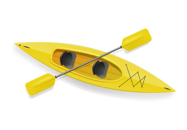 Kayak amarillo detallado 3d realista con paleta. Vector — Vector de stock