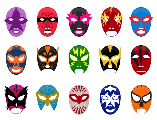 Cartoon Color mexikói birkózás maszk Icon Set. Vektor — Stock Vector