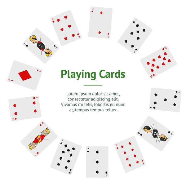 Poker Playing Cards Full Deck Banner Card Circle (en inglés). Vector — Archivo Imágenes Vectoriales