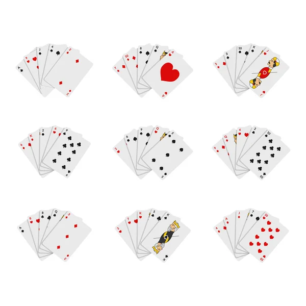 Poker jogar cartas conjunto de ícones de plataforma completa. Vetor — Vetor de Stock