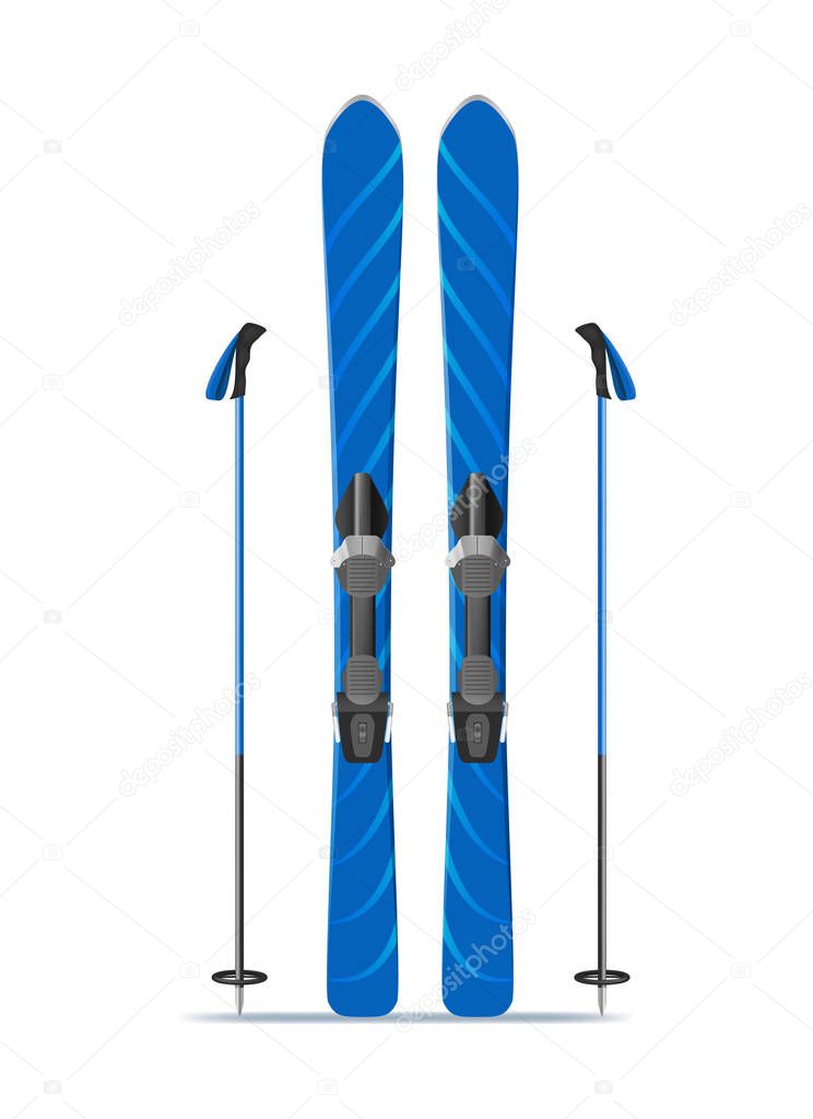 Realistic 3d Detailed Blue Ski with Stiks. Vector