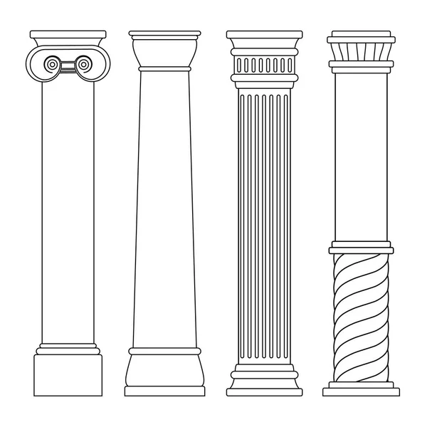 Set de columnas antiguas de diseño de línea delgada. Vector — Vector de stock