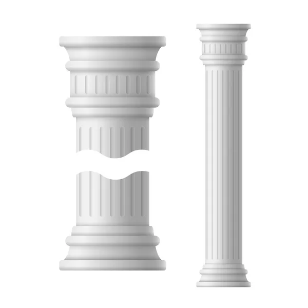 Ensemble de colonnes anciennes 3D détaillées réalistes et flûtes. Vecteur — Image vectorielle