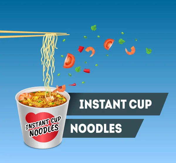 Realistyczne szczegółowe 3D Instant Noodles Card plakat reklamy. Wektor — Wektor stockowy