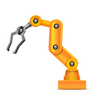 Gerçekçi 3d Detaylı Otomatik Sarı Robotik El Kol Makinaları. Vektör