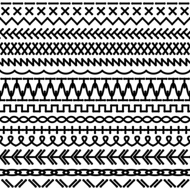 Karikatür Siluet Siyah Decore Dikiş seti. Vektör