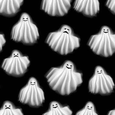 Gerçekçi Detaylı 3d Karakterler Komik Hayaletler Dikişsiz Desen Arka Plan . Vektör