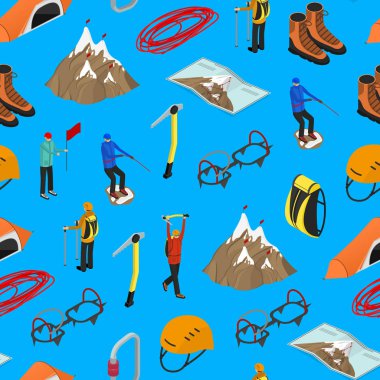 Renk Dağcılık İşaretler 3d Dikişsiz Desen Arka Plan İzometrik Görünüm. Vektör