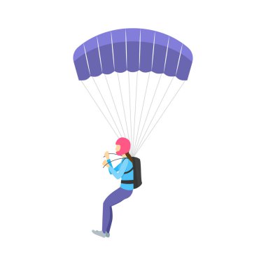 Çizgi Film Karakterleri Skydiving veya Paraşüt kız beyaz. Vektör
