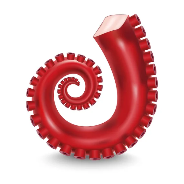 Realista 3d detallado tentáculo rojo de pulpo. Vector — Vector de stock