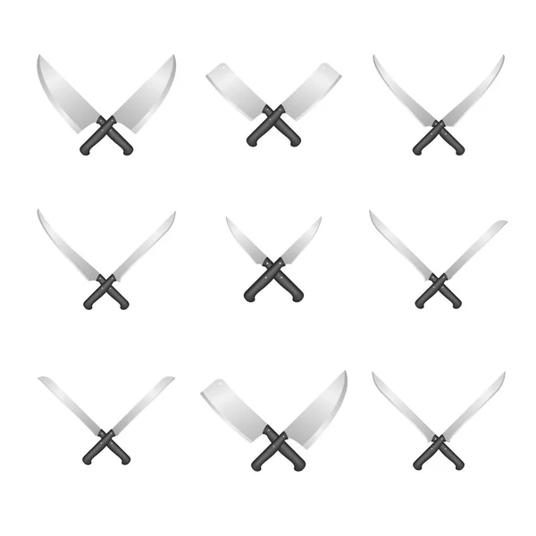 Realistiska detaljerade 3D slaktare kött knivar Cross set. Vektor — Stock vektor