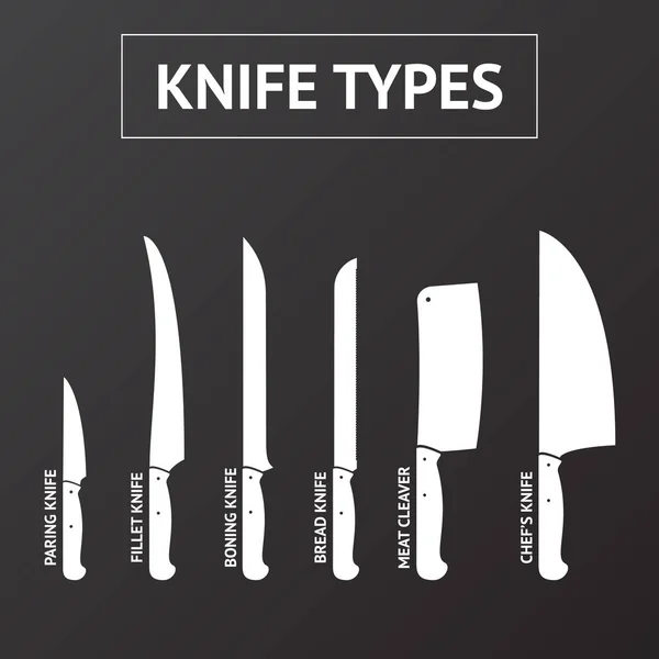 Tecknad Silhouette vit slaktare kött knivar set. Vektor — Stock vektor