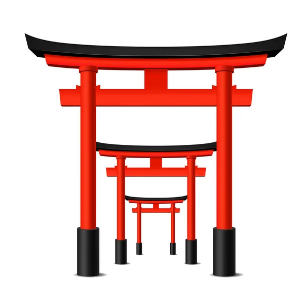 Realista detallado 3d japonés Tori Gate Set. Vector — Vector de stock