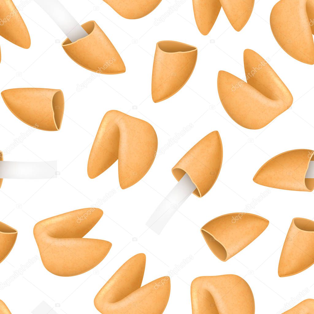 Realistic Detailed 3d Fortune Cookies Seamless Pattern Background . Vector