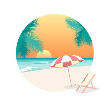 Cartoon Beach Travel Resort Arka Plan Kart İlanı. Vektör