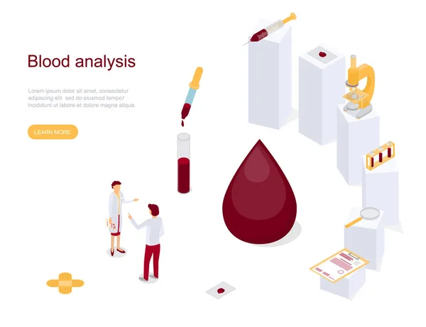 Análisis de sangre Concept Card Landing Web Page Template. Vector — Vector de stock