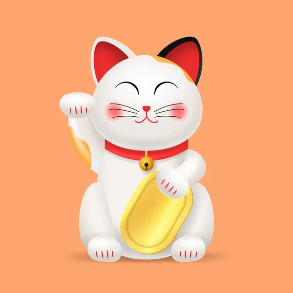 Realista 3d detallado Lucky Cat o Maneki Neko. Vector — Archivo Imágenes Vectoriales