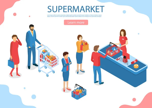 Supermercado Serviço Conceito Cartão Landing Web Page Template. Vetor — Vetor de Stock