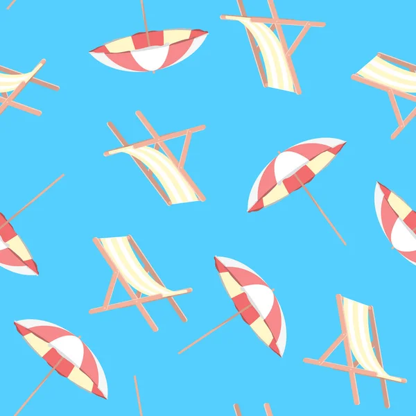 Cartoon Beach Travel Resort, Umbrella и Chair Seamless Pattern. Вектор — стоковый вектор