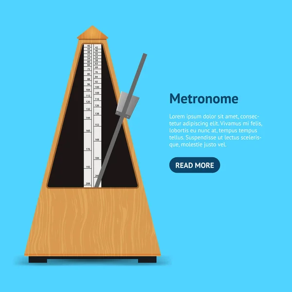 Realistische detaillierte 3D klassische mechanische Metronomkarte. Vektor — Stockvektor