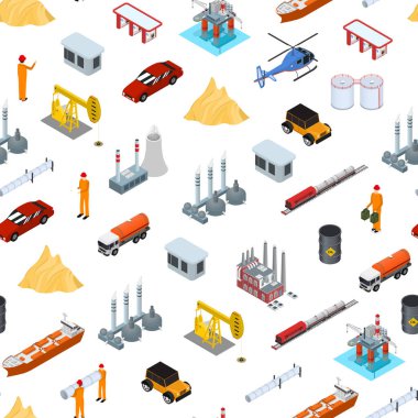 Petrol Gaz Sanayi Kavramı Dikişsiz Desen Arka Plan 3d İzometrik Görünüm. Vektör