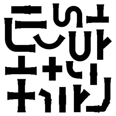 Siluet Siyah Boş Boru Şablonu Mockup Set. Vektör