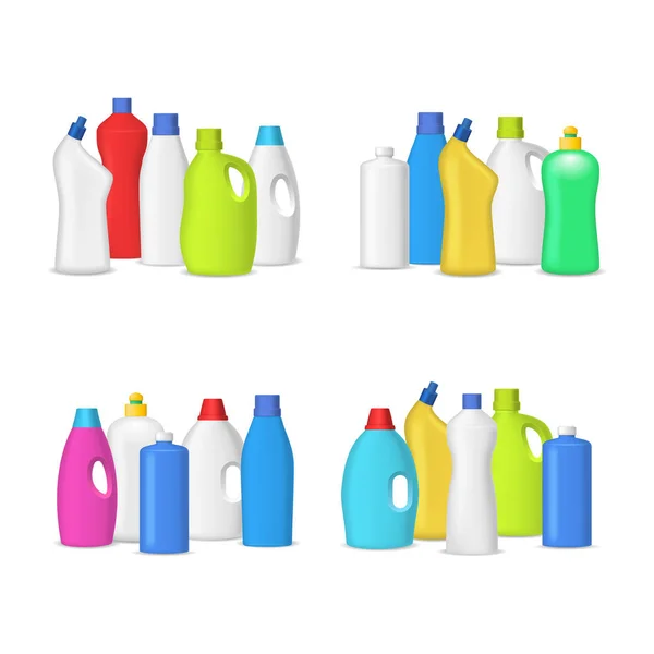 Realistic Detailed 3d Blank Detergent Bottles Template Mockup Group. Vector — Stock Vector