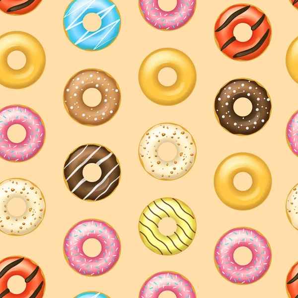 Realista detalhou 3d Glazed Donuts sem costura padrão de fundo. Vetor —  Vetores de Stock