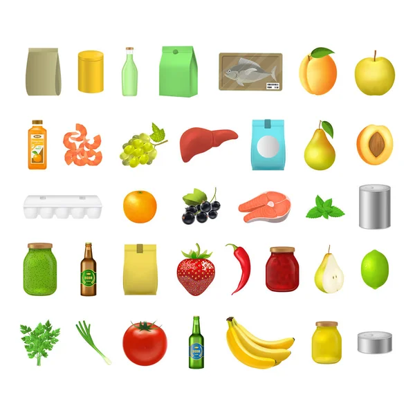 Conjunto de ícones de produtos alimentares detalhados 3d realista. Vetor —  Vetores de Stock