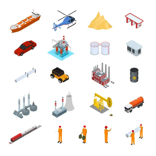 Conjunto de iconos de concepto de industria de gas petrolífero Vista isométrica 3d. Vector — Vector de stock
