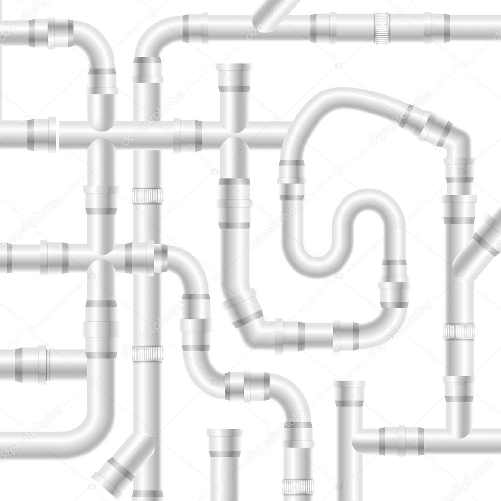 Realistic Detailed 3d White Blank Pipe Seamless Pattern Background. Vector