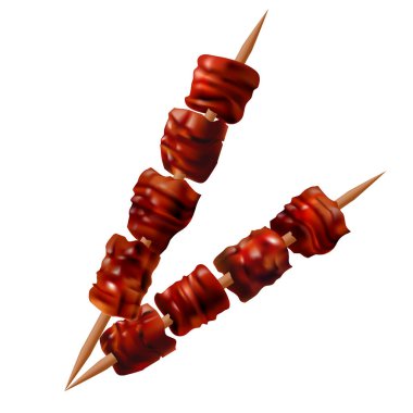 Gerçekçi 3D Detaylı Kebap Servisli Set. Vektör