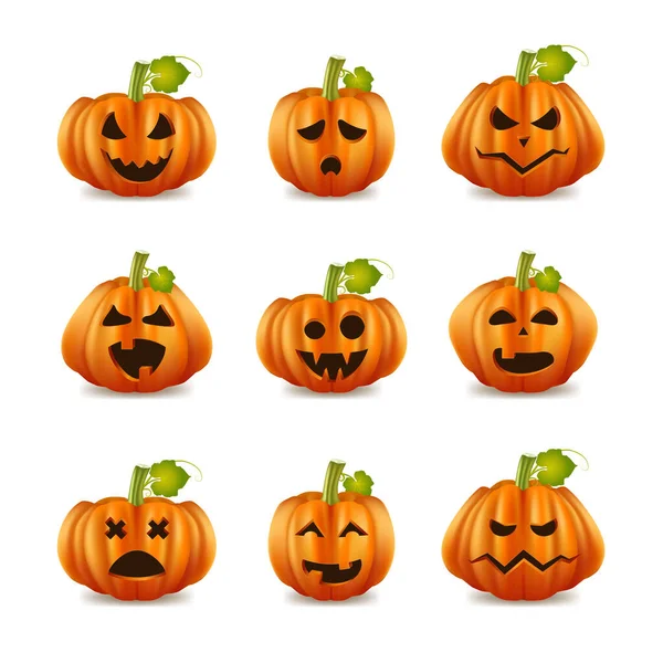 Realistyczne 3d Szczegółowe postacie Halloween Pumpkin Set. Wektor — Wektor stockowy