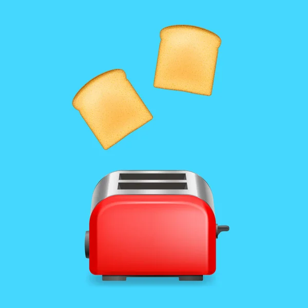 Трехмерный тостер с хлебом на голубом. Вектор — стоковый вектор
