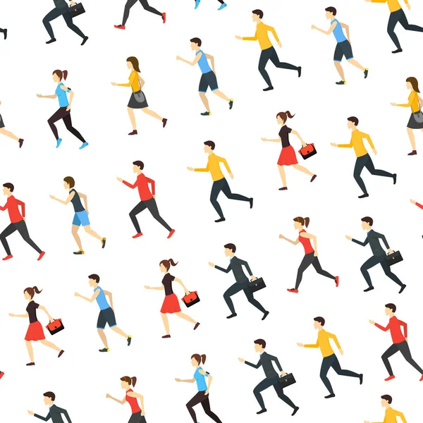 Zeichentrickfiguren Läufer Mann und Frau Menschen nahtlose Muster Hintergrund. Vektor — Stockvektor