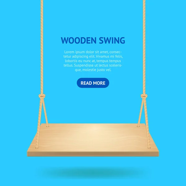 Realistische detaillierte 3D hängende Holzschaukel-Karte. Vektor — Stockvektor