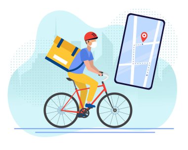 Çizgi film Renk Karakteri Kişisi ve Teslimat Akıllı Telefon Uygulama Servisi Konsepti. Vektör