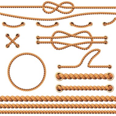 Gerçekçi Detaylı 3d Halat Elementleri Ayarlandı. Vektör
