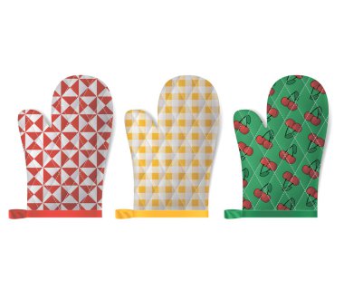 Gerçekçi Detaylı Tekstil Yemek Eldiveni Seti. Vektör