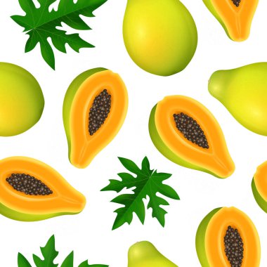 Gerçekçi 3D, Papaya 'yı Yarım Düzen Arkaplanlı Detaylandırdı. Vektör