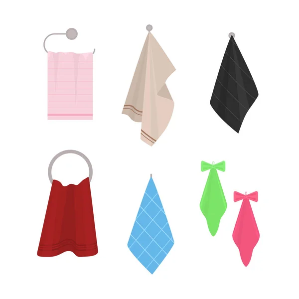 Cartoon Color Hand and Bath Fabric Towels Set. Vector — Stock Vector