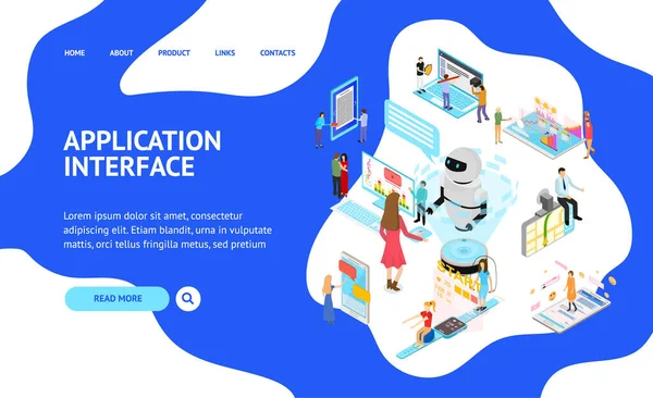 Persone e interfacce app Concetto Landing Web Page 3d Vista isometrica. Vettore — Vettoriale Stock