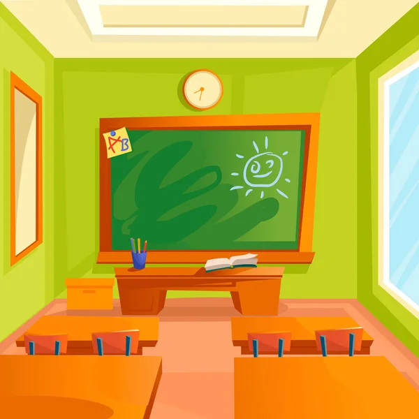 Cartoon Color School Classroom Interior Inside Concept. Vector — Stock Vector