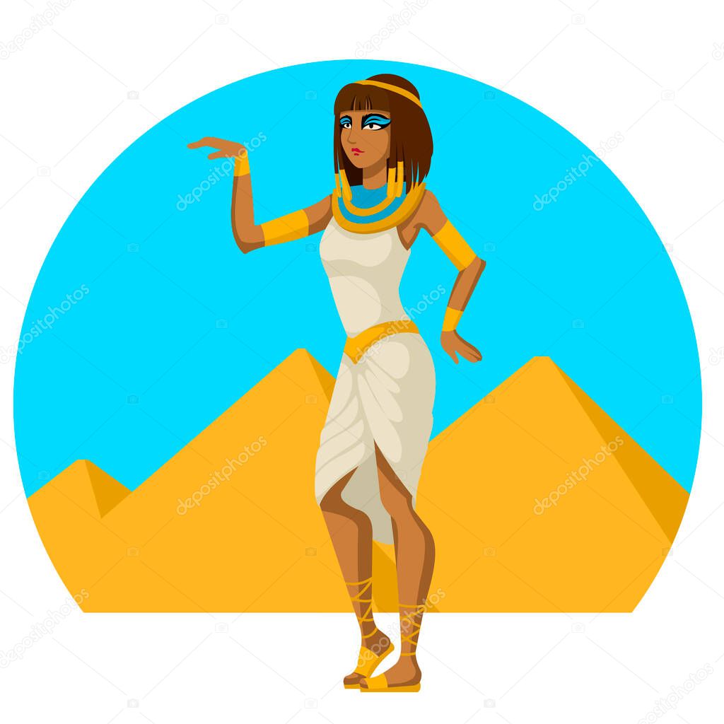 Cartoon Color Character Person Female Egyptian Concept. Vector
