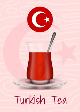 Gerçekçi 3d Detaylı Türk Çay Fincanı Kartı. Vektör