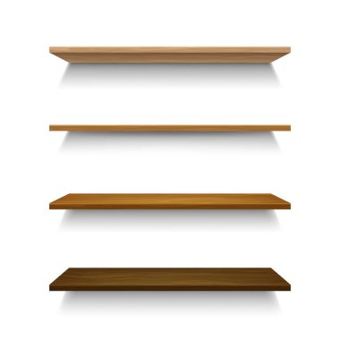 Gerçekçi 3d Ayrıntılı Ahşap Raflar Ayarlandı. Vektör